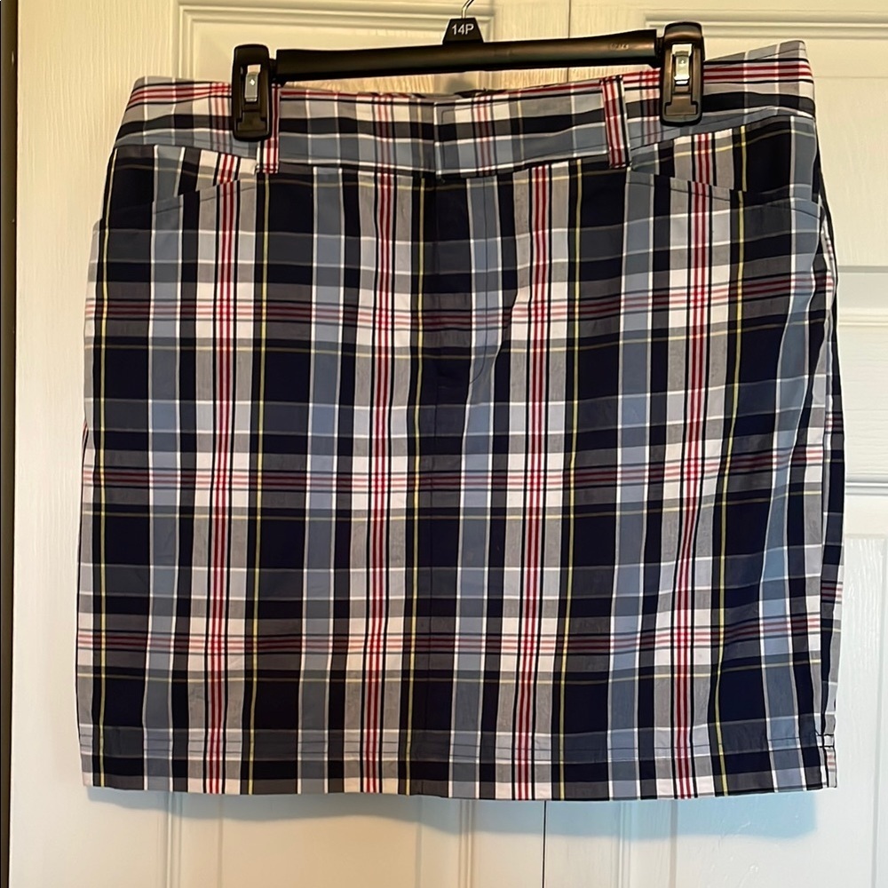Chaps blue plaid mid thigh skirt sz 12